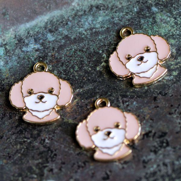 подвеска металлическая "пудель", эмаль, цвет розовый, 18x17x1.5 мм