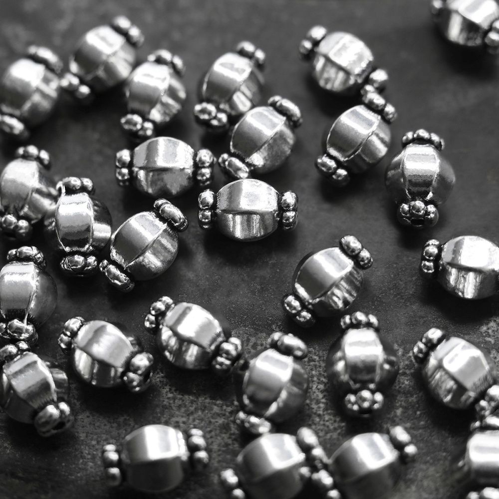 бусина, металл "бонбон", цвет античное серебро, 10х7 мм