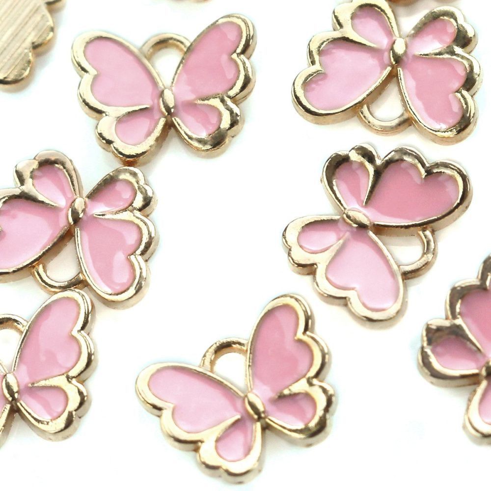 подвеска металлическая "бабочка", эмаль, цвет розовый, 10.5x13x3 мм