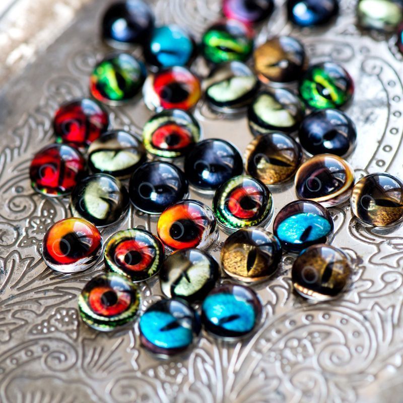 кабошон стеклянный "звериный глаз", с принтом, 12х6 мм