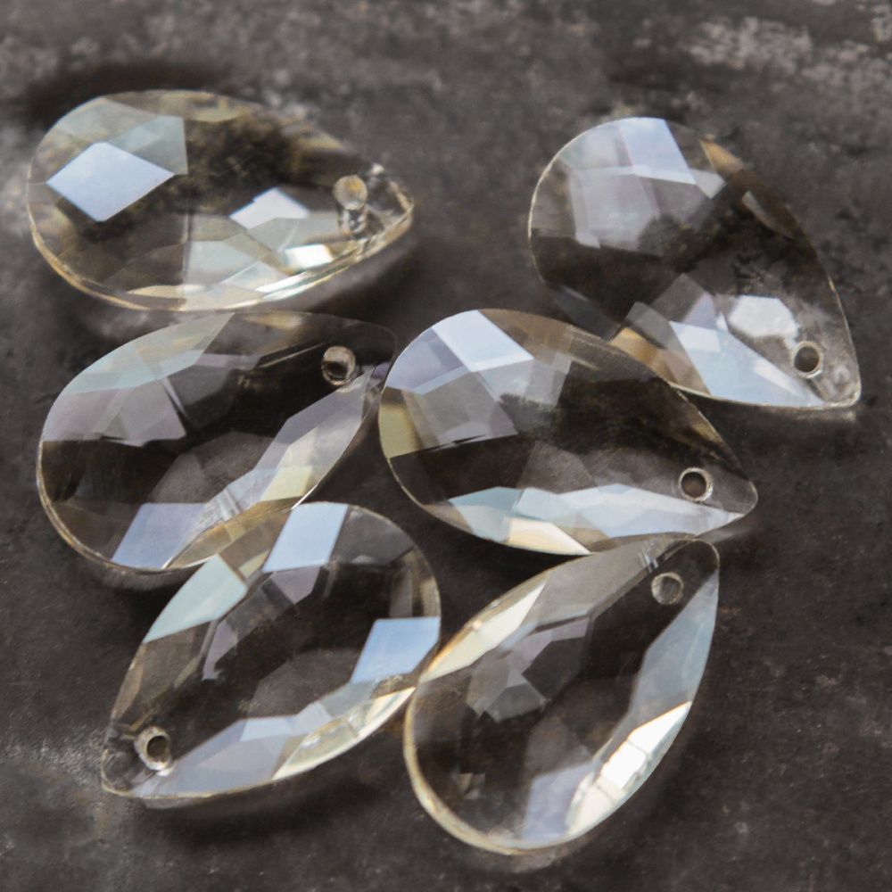 подвеска стеклянная "капля", граненая, цвет шампанского, 22х13 мм