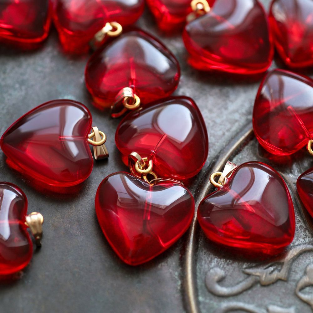 подвеска стекло "сердце", цвет красный, 22x20.5x7 мм
