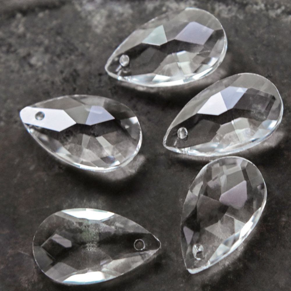 подвеска стеклянная "капля", граненая, цвет прозрачный, 22х13 мм