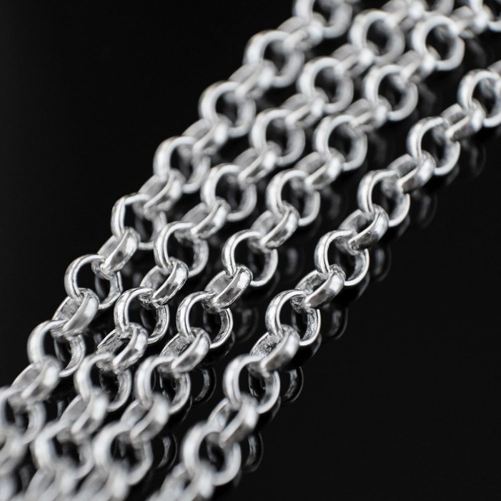 цепочка "раунд", латунь, цвет серебро, звено 4х1.2 мм