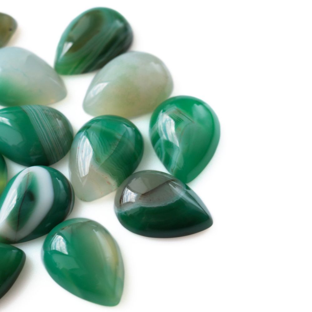 кабошон агат каплевидный, полосатый, цвет зеленый, 25x18x6-7 мм