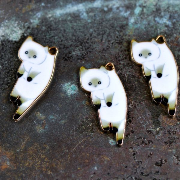 подвеска металлическая "котенок", эмаль, цвет белый, 25x11x2 мм