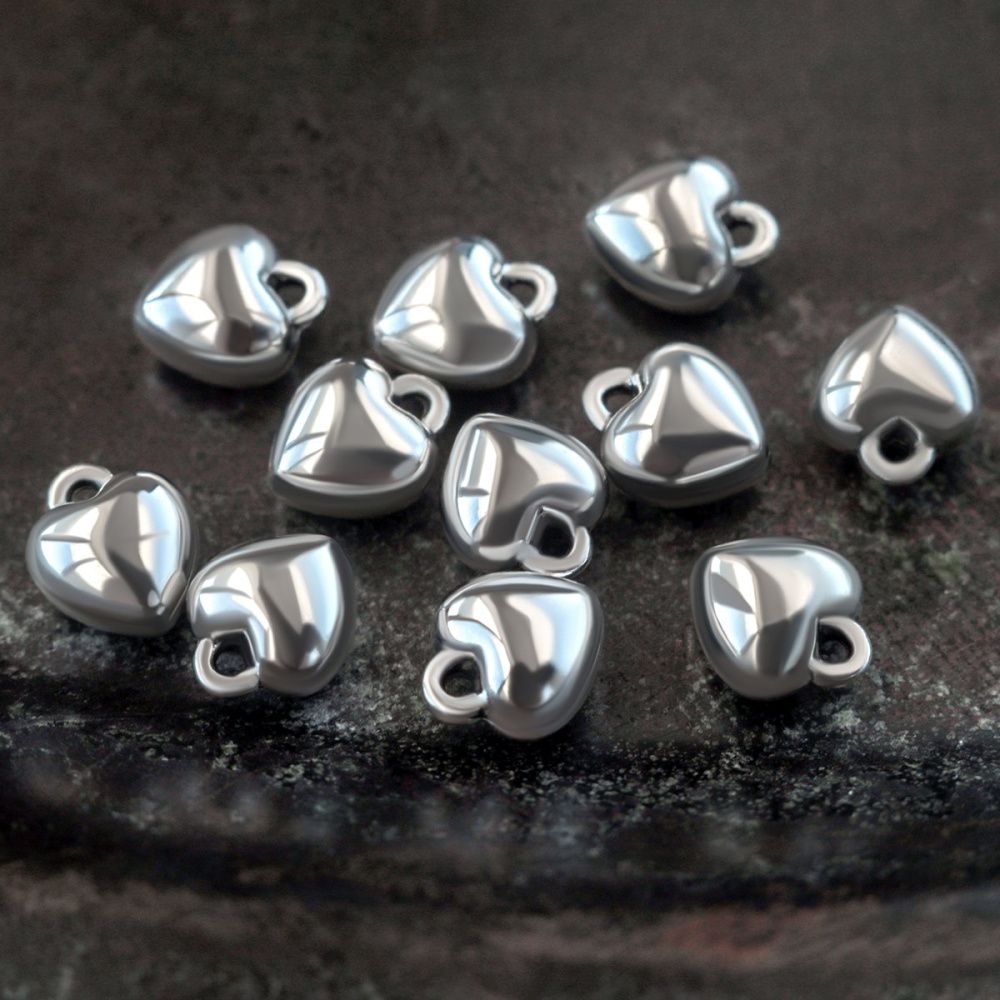 подвеска металл "сердечко 3д", цвет платина, 8x7x4.5 мм