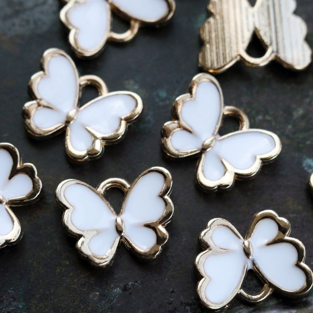 подвеска металлическая "бабочка", эмаль, цвет белый, 10.5x13x3 мм