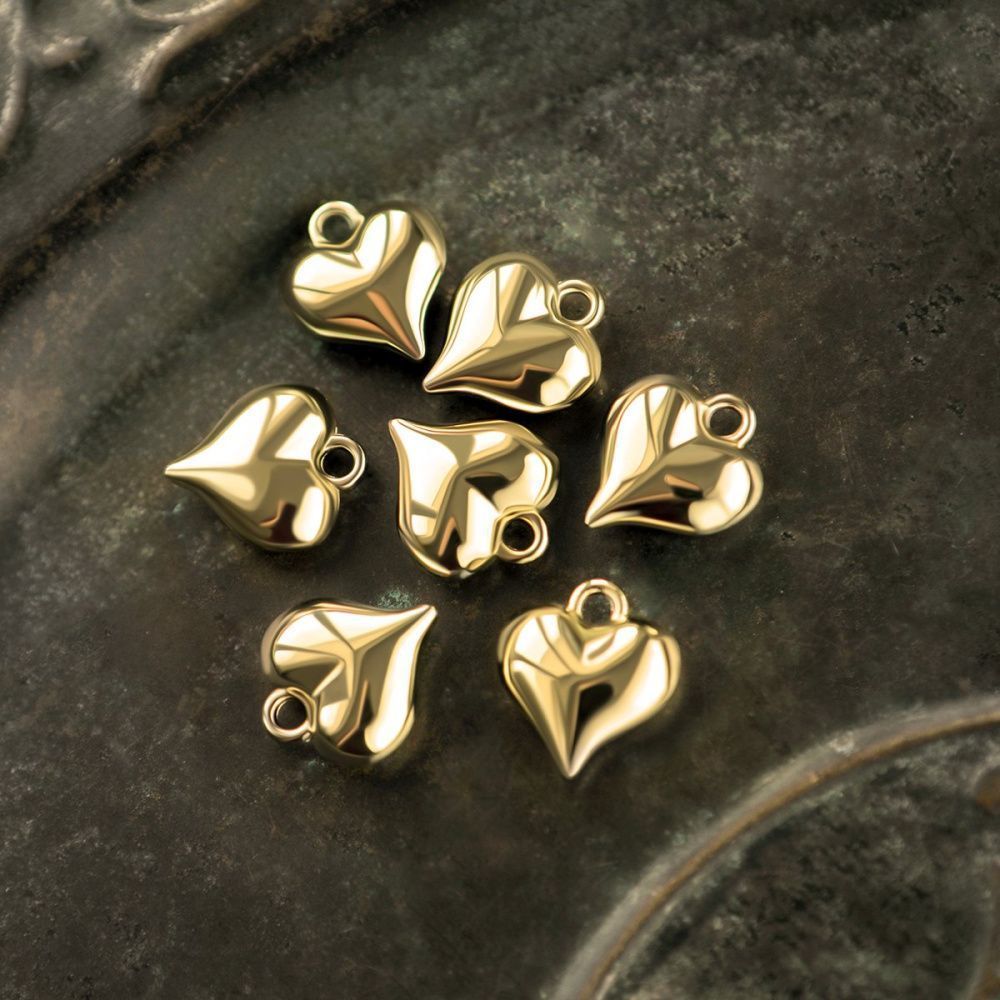 подвеска металл "сердечко 3д", цвет золото, 16x14x6 мм