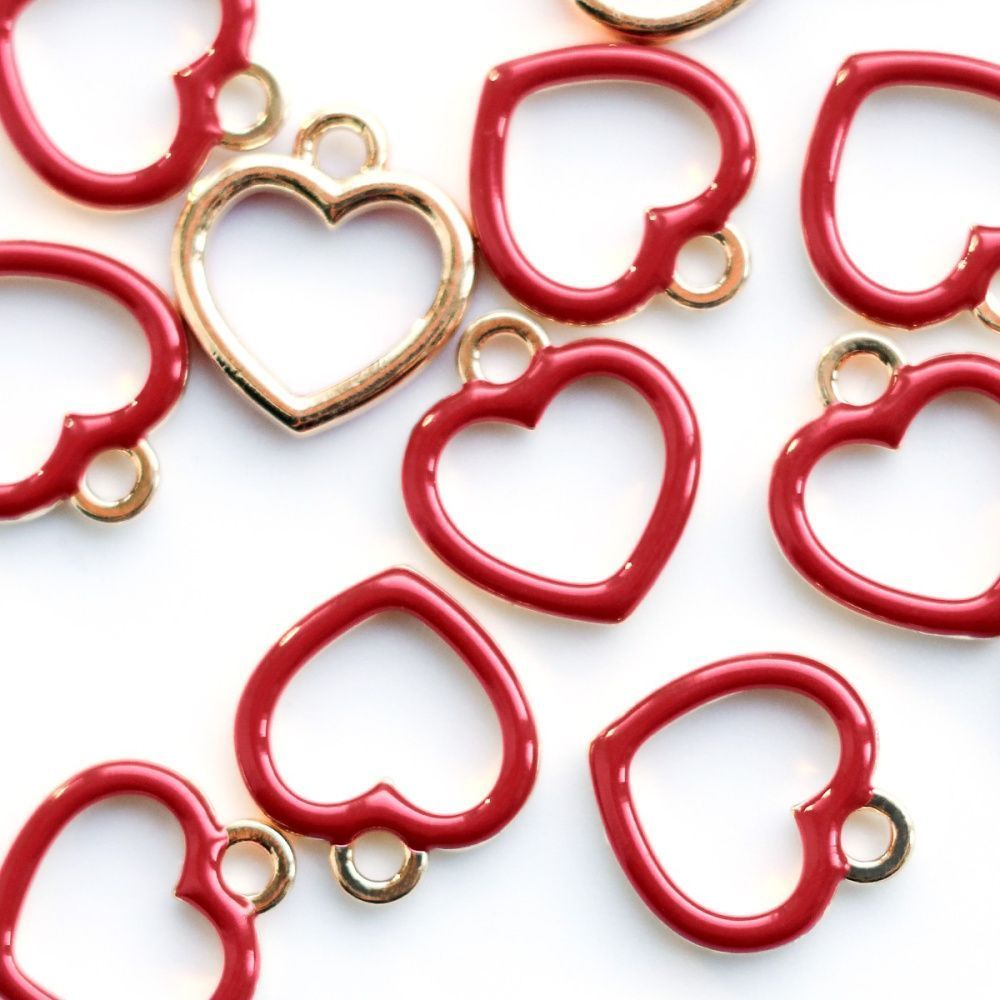 подвеска металлическая "сердечко", эмаль, цвет красный, 14x13x1.6 мм