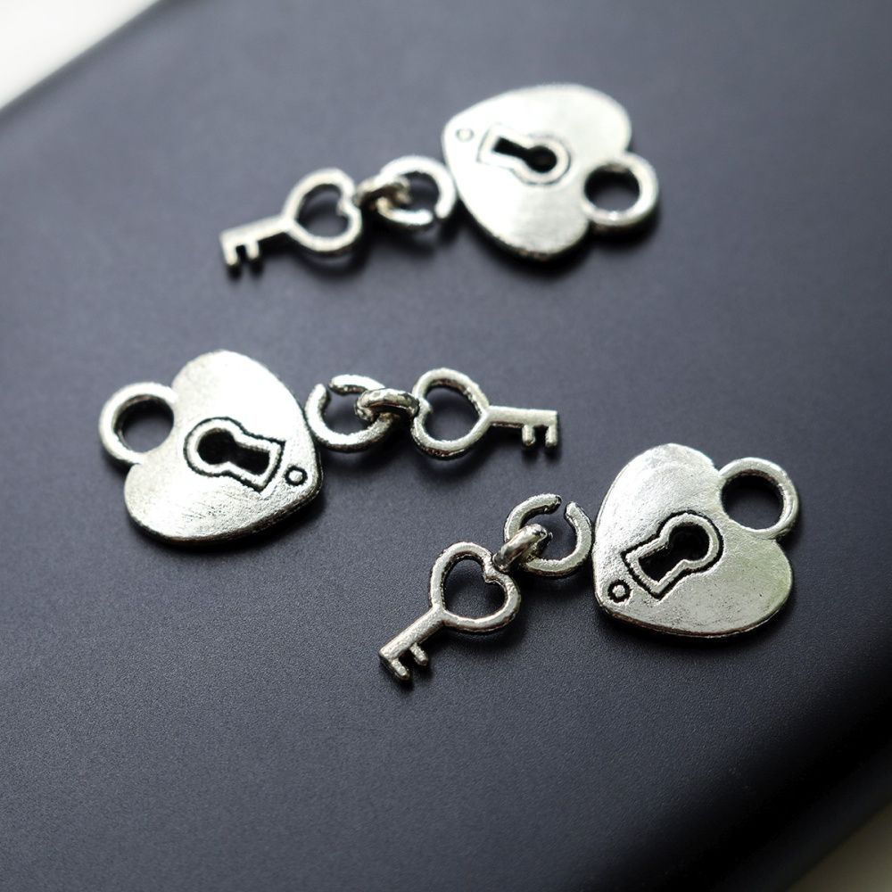 подвеска металлическая "замочек с ключиком", цвет античное серебро, 27x15.5x2 мм