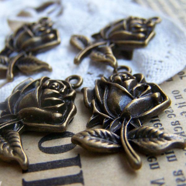 подвеска металлическая "роза", цвет античная бронза, 25.5 мм