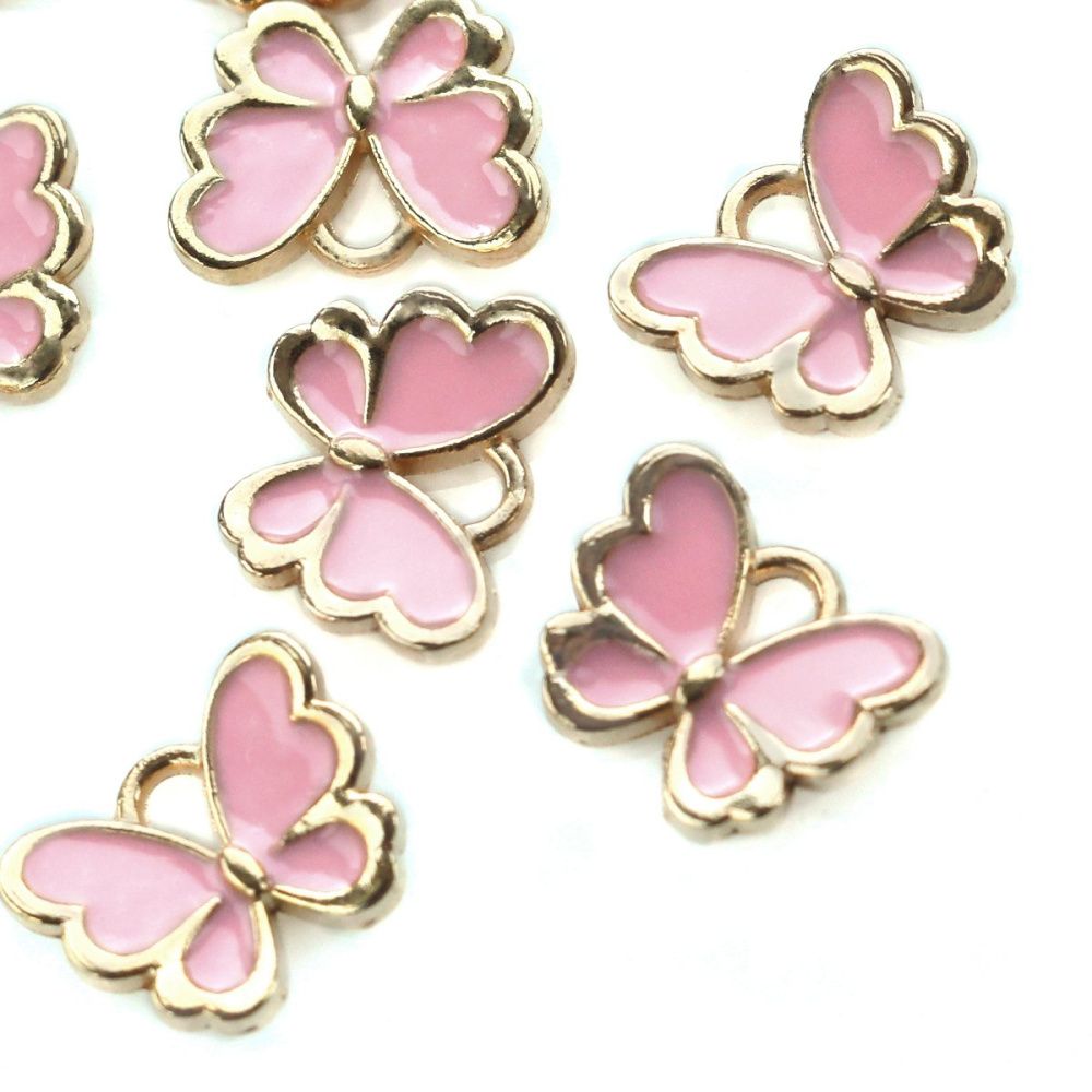 подвеска металлическая "бабочка", эмаль, цвет розовый, 10.5x13x3 мм