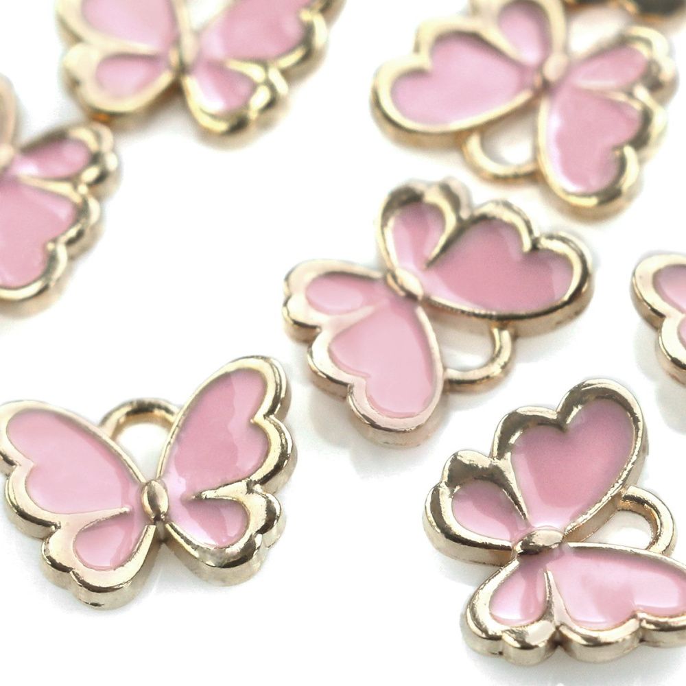 подвеска металлическая "бабочка", эмаль, цвет розовый, 10.5x13x3 мм