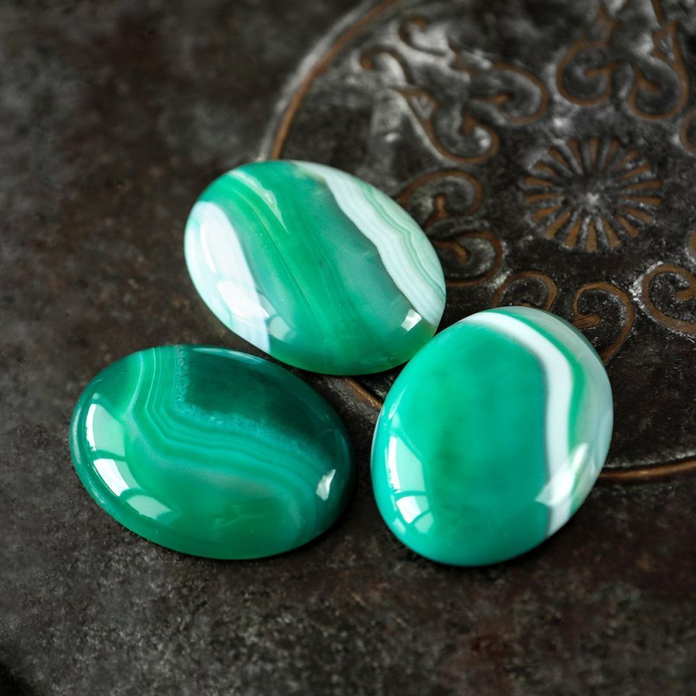 кабошон агат овальный, цвет сине-зеленый, 40x30x7.5 мм