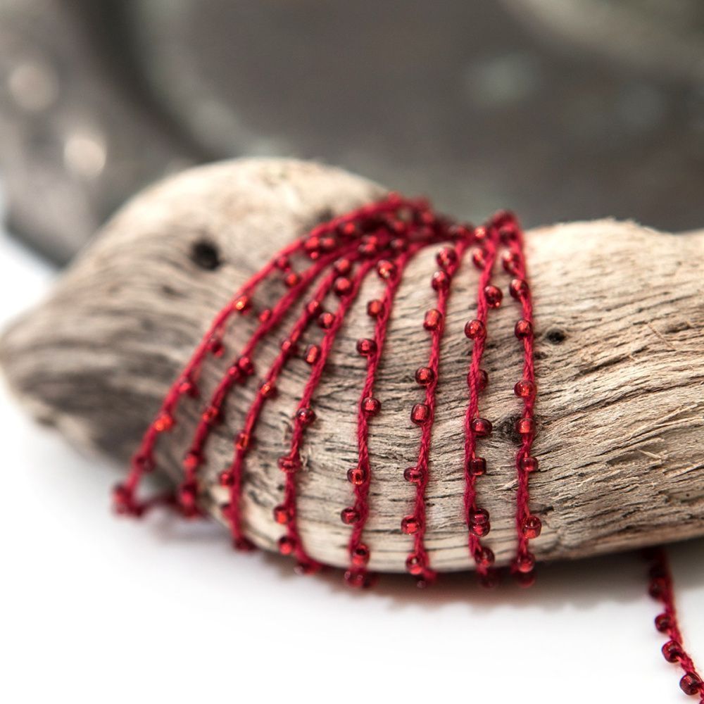 бисер на нити, цвет красный, диаметр 2 мм