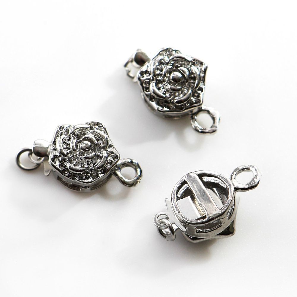 замок для украшений "цветок", цвет платина, 15x10 мм