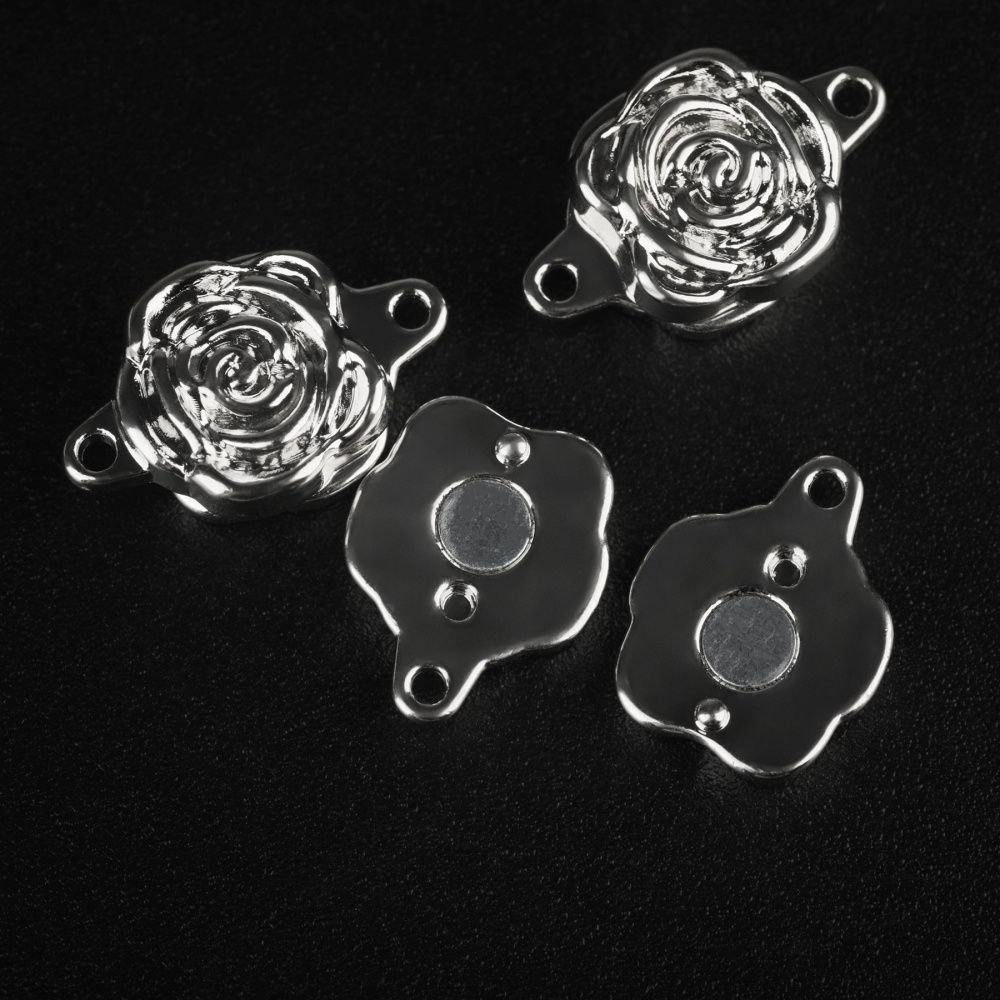 застежка магнитная "роза", покрытие платина, 18x11.5x6 мм