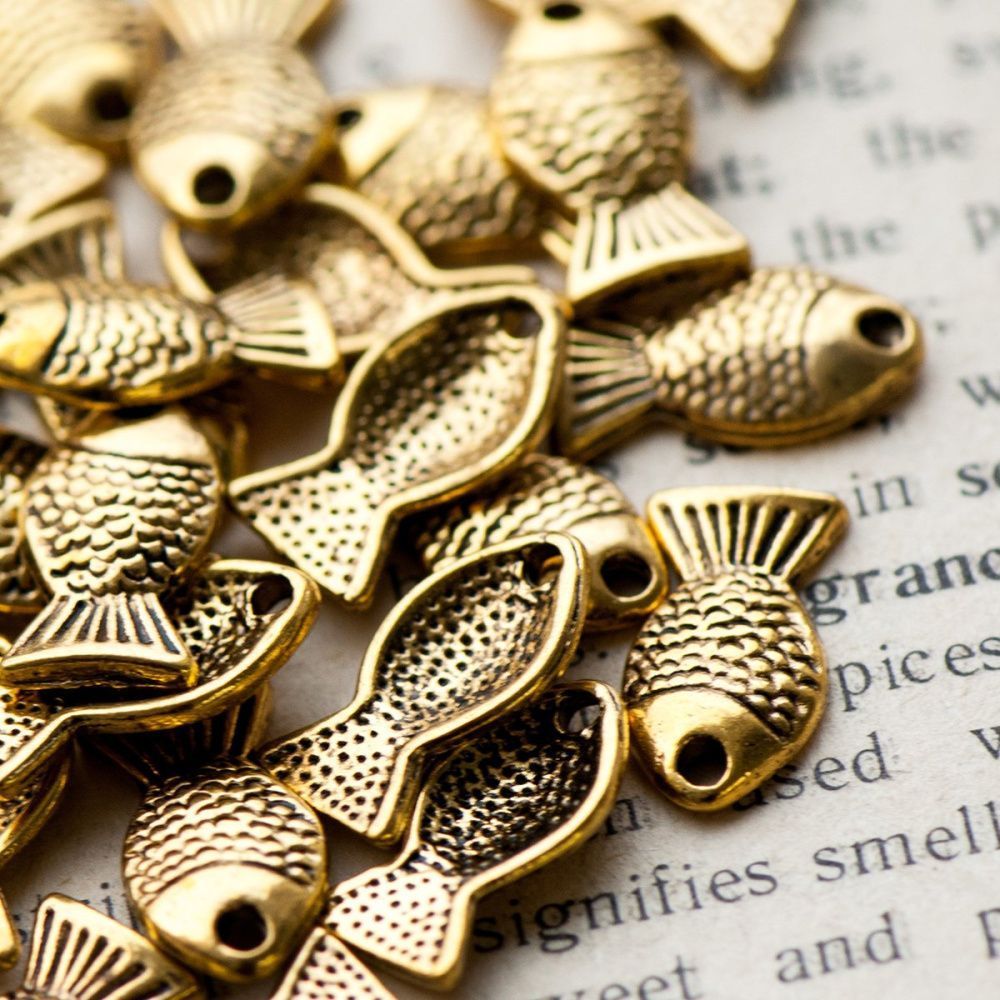 подвеска металлическая "рыбка", цвет античное золото, 14x7.5 мм