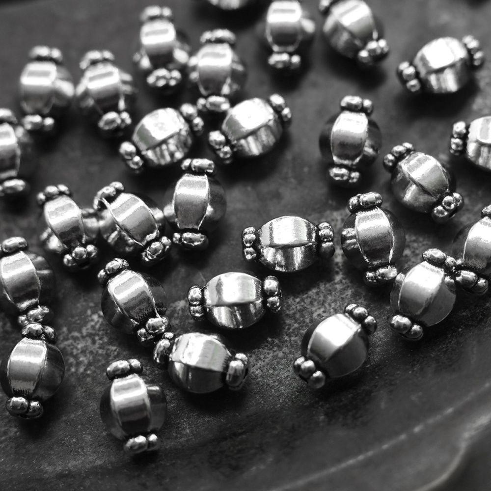 бусина, металл "бонбон", цвет античное серебро, 10х7 мм