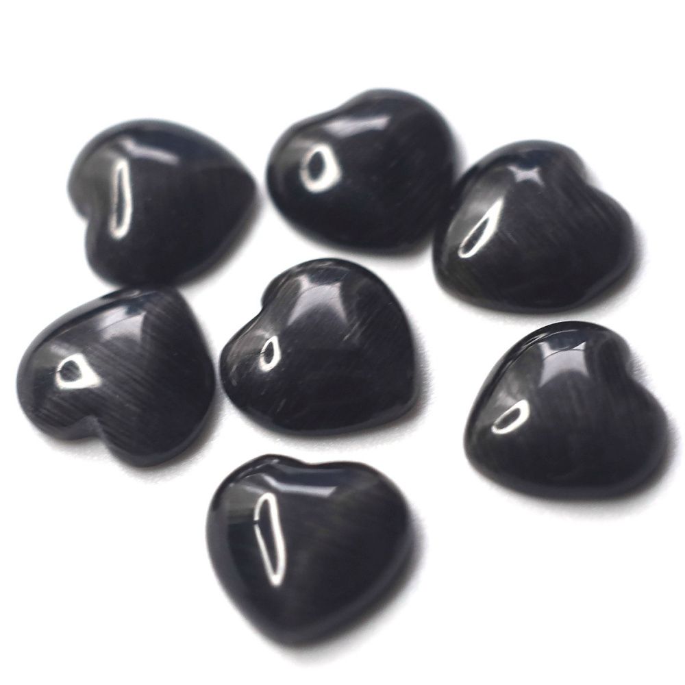 кабошон "кошачий глаз"  сердечко, стекло, цвет графитовый, 10x10x2.5 мм