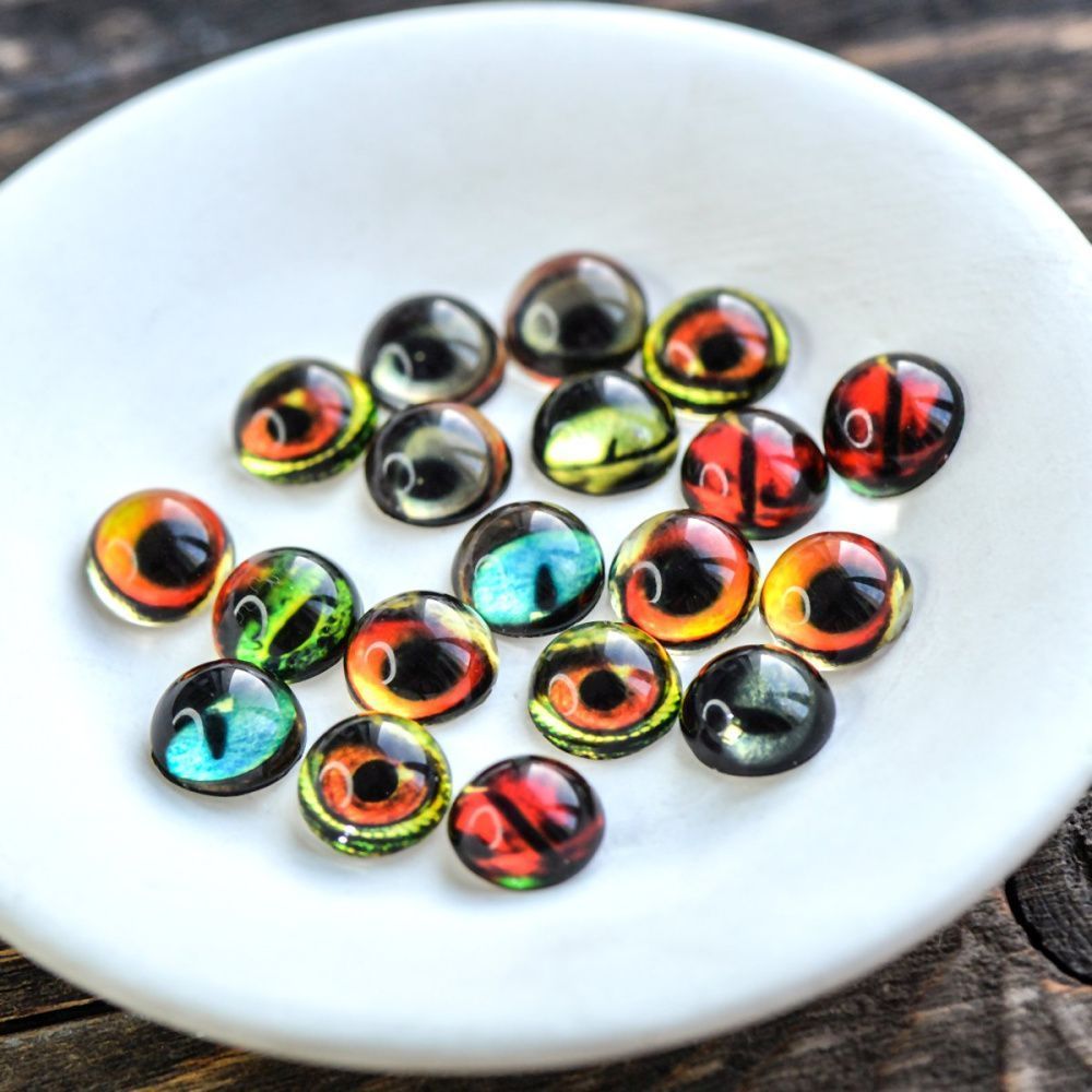 кабошон стеклянный "звериный глаз", с принтом, 12х6 мм