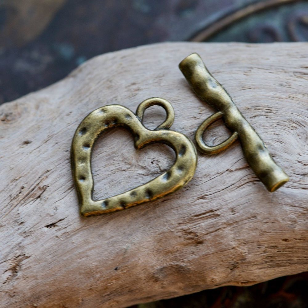 Замочки тоггл "харт", цвет античная бронза, 26x23x2 мм