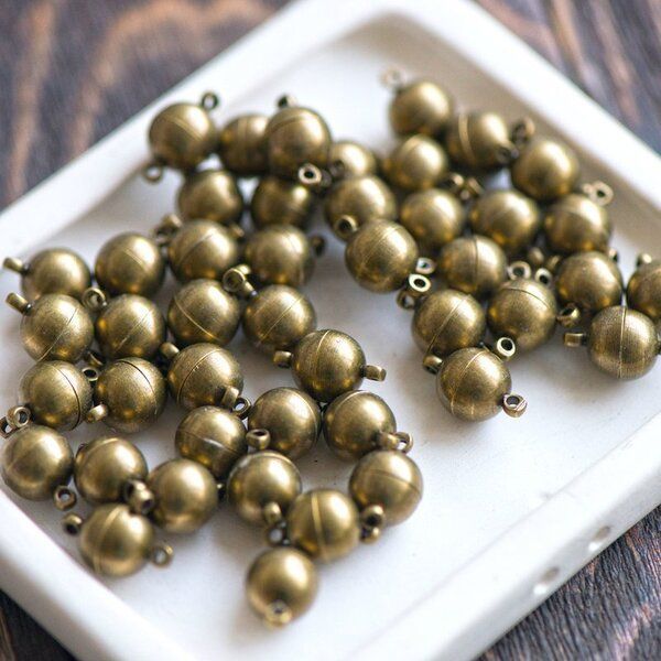 Замочки застежка магнитная "шарик", цвет античная бронза, 16х10 мм