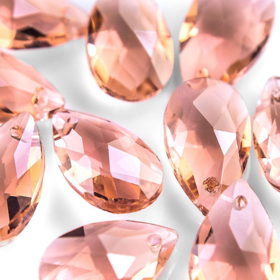 подвеска стеклянная "капля", граненая, цвет лососевый, 22х13 мм