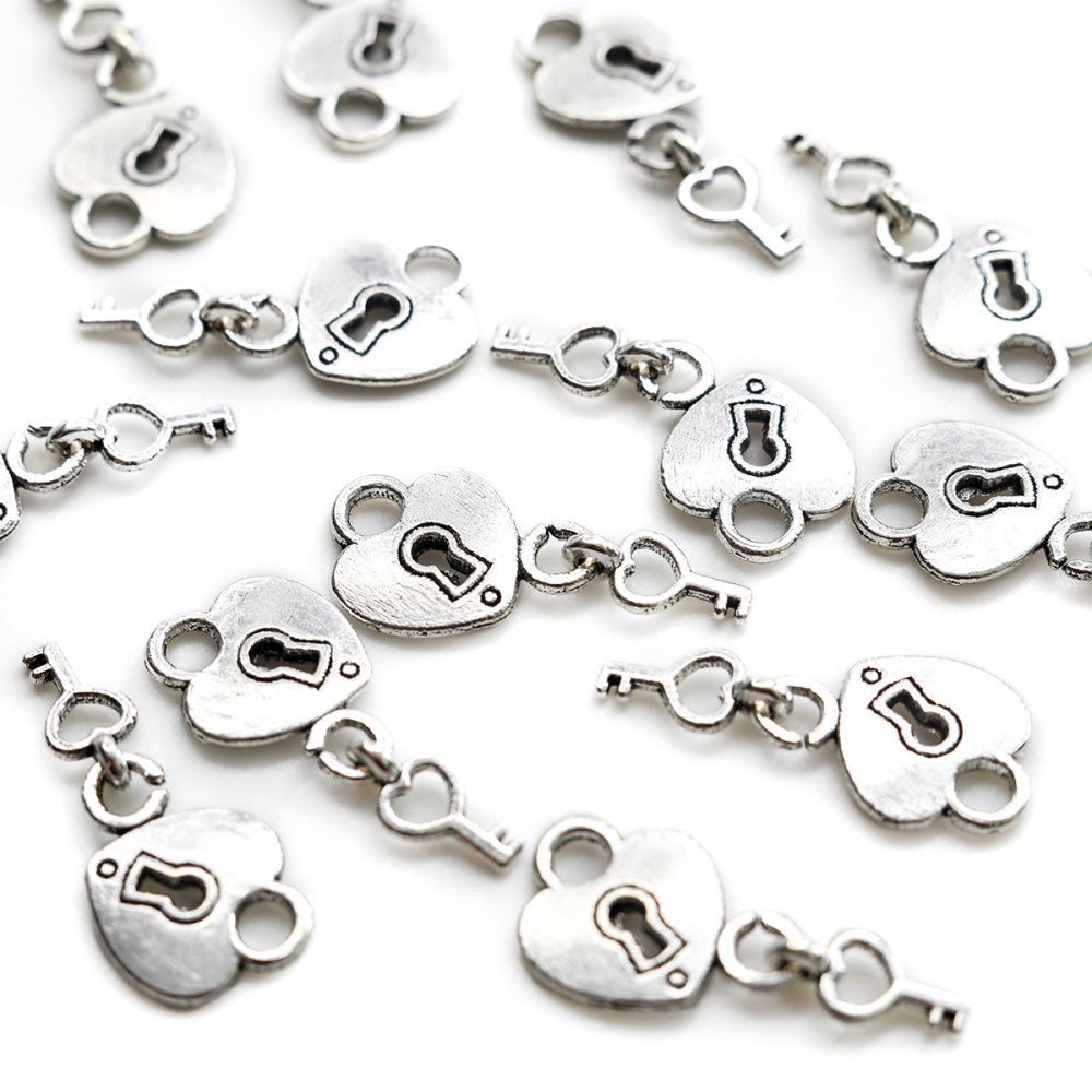 подвеска металлическая "замочек с ключиком", цвет античное серебро, 27x15.5x2 мм