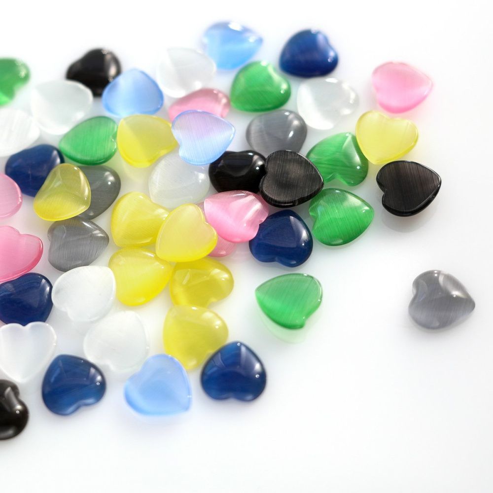 кабошон "кошачий глаз"  сердечко, стекло, цветовой микс, 10x10x2.5 мм
