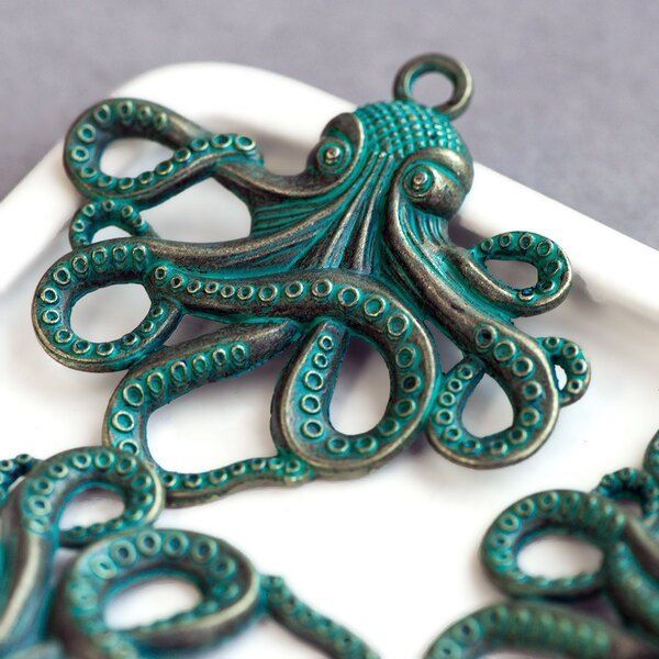 подвеска металлическая "осьминог", цвет античная бронза/патина, 58x56x4 мм