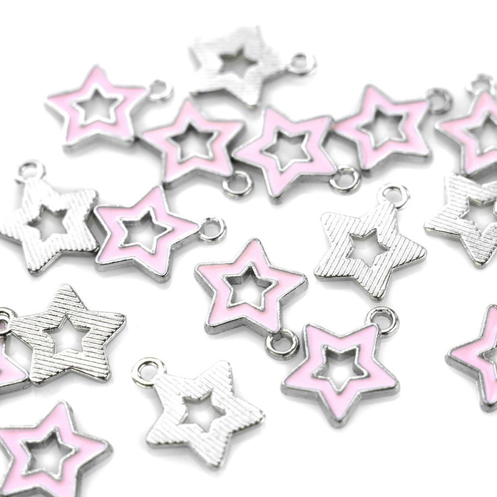 подвеска металлическая "стар", эмаль, цвет розовый, 16x14x2 мм