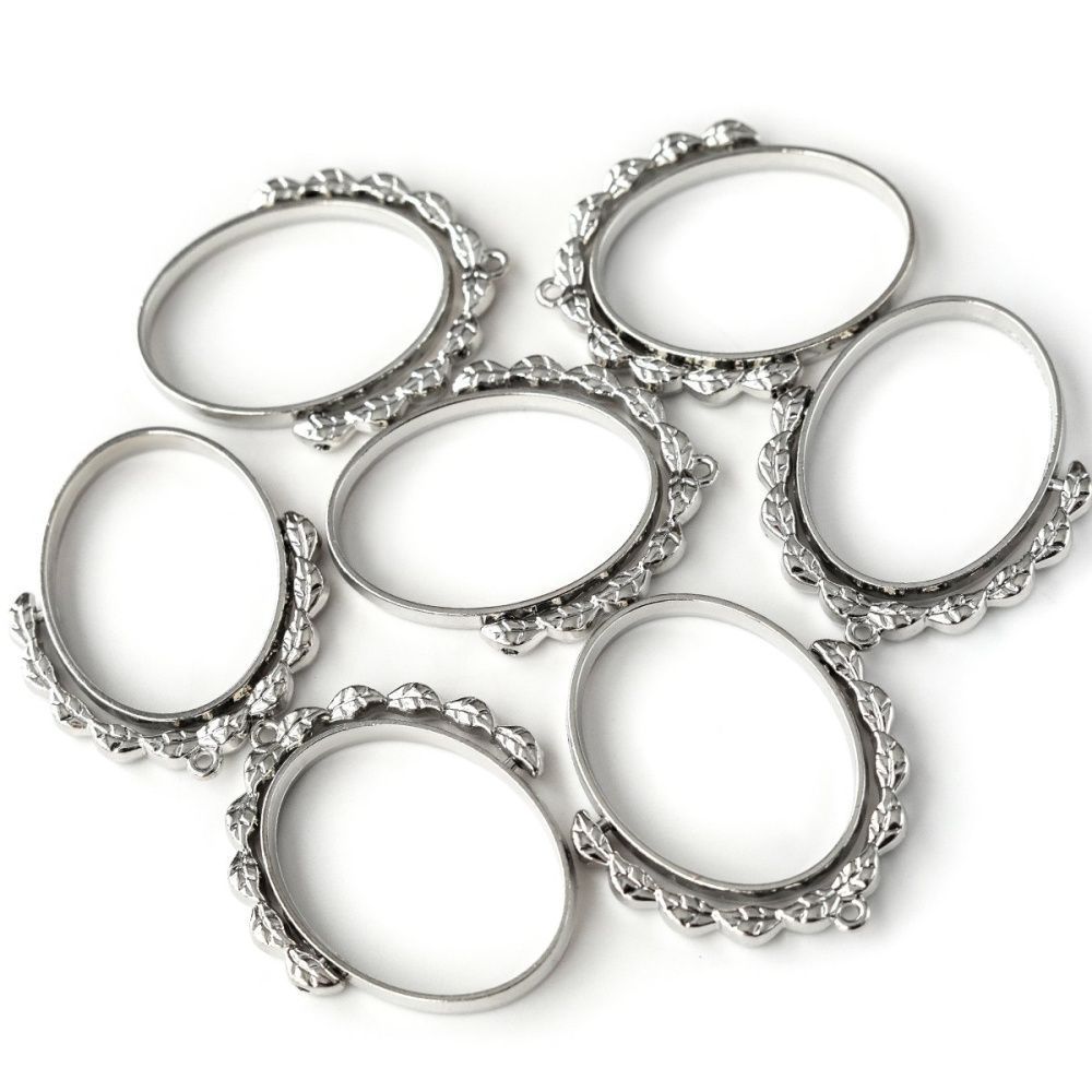 сеттинг-рамка "кокошник", цвет платина, 38x31.5x3.5 мм