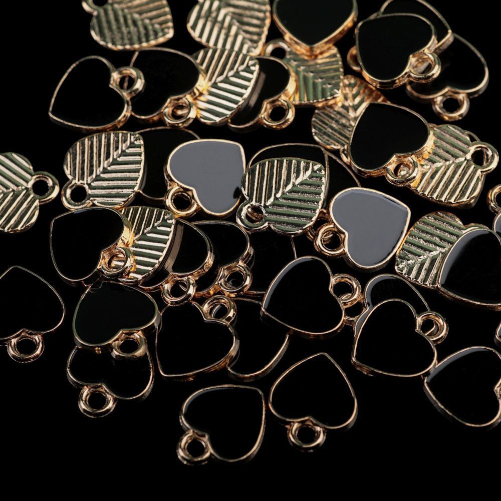 подвеска металл "сердечко", эмаль, цвет чёрный, 12x10x2 мм