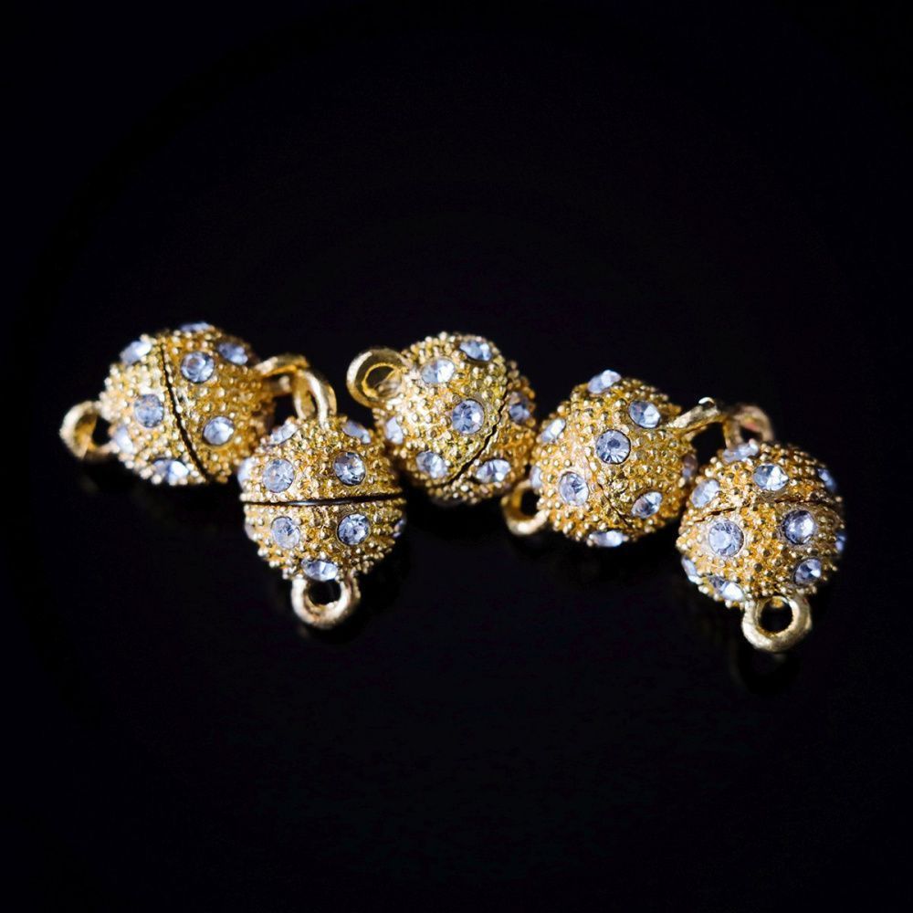 застежка магнитная "шарик-стар", стразы, позолота, 14x9 мм