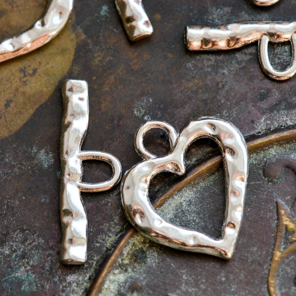 Замочки тоггл "харт", цвет платина, 26x23x2 мм