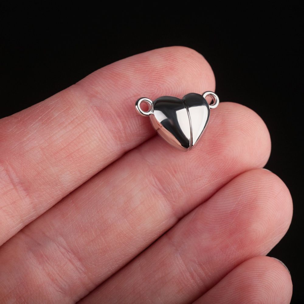 Замочки застежка магнитная "сердце", цвет платина, 10.5x16x7 мм