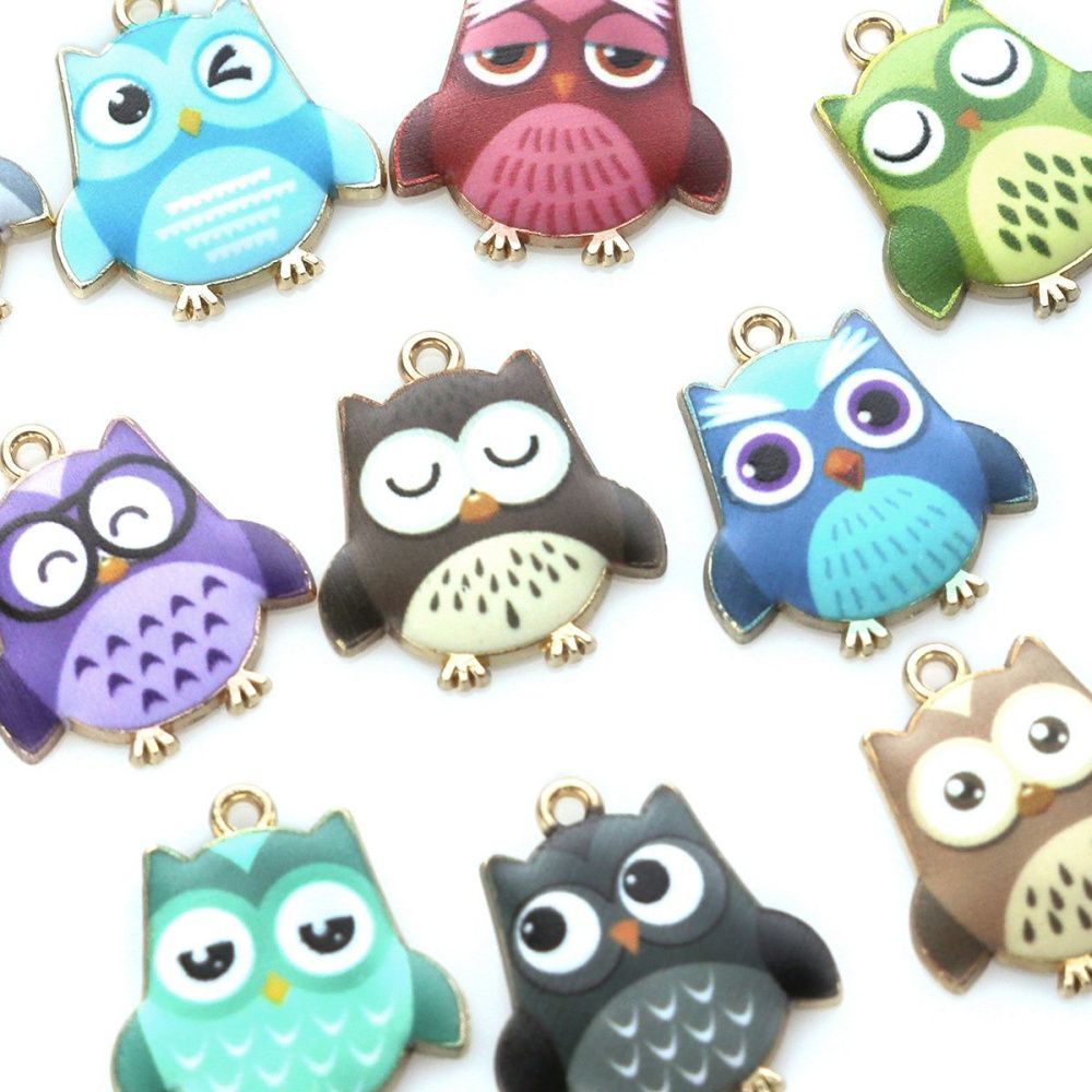 подвеска металлическая "совушки", эмаль, цветовой микс, 23x21x2.5 мм