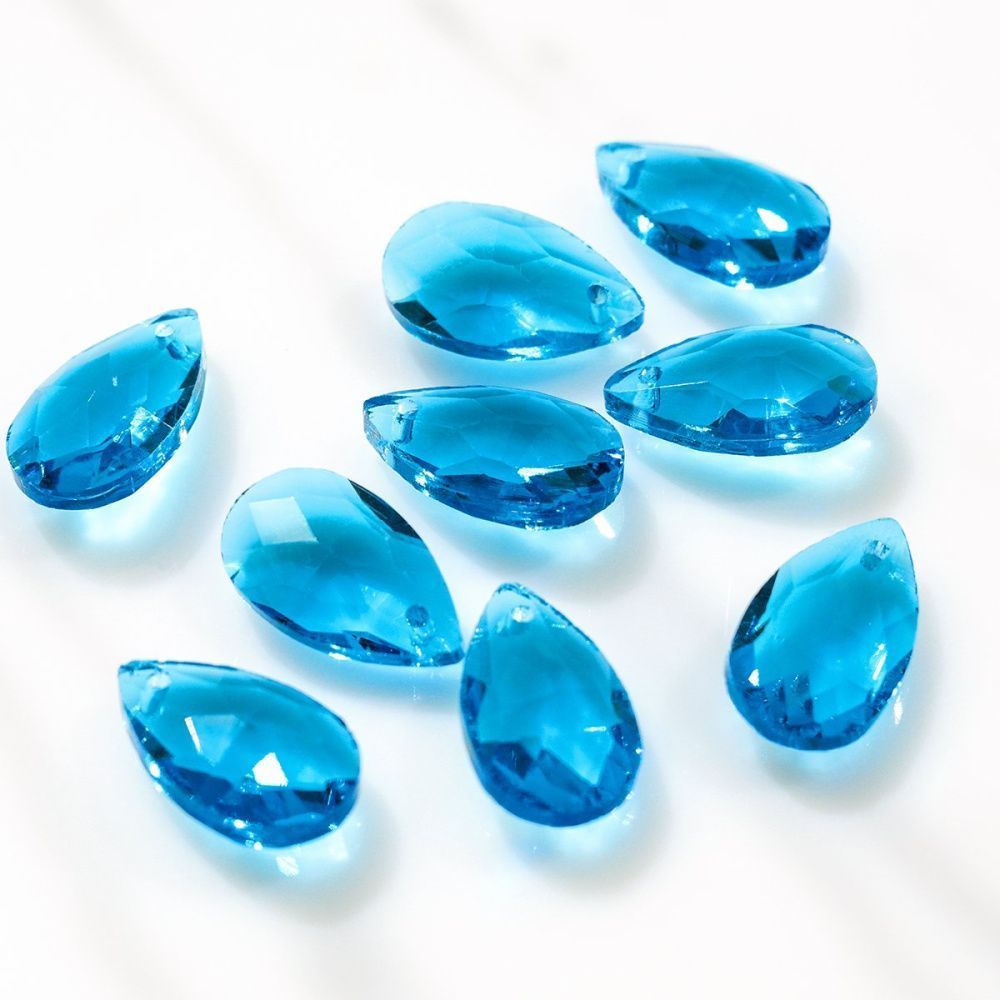 подвеска стеклянная "капля", граненая, цвет лазурный, 22х13 мм