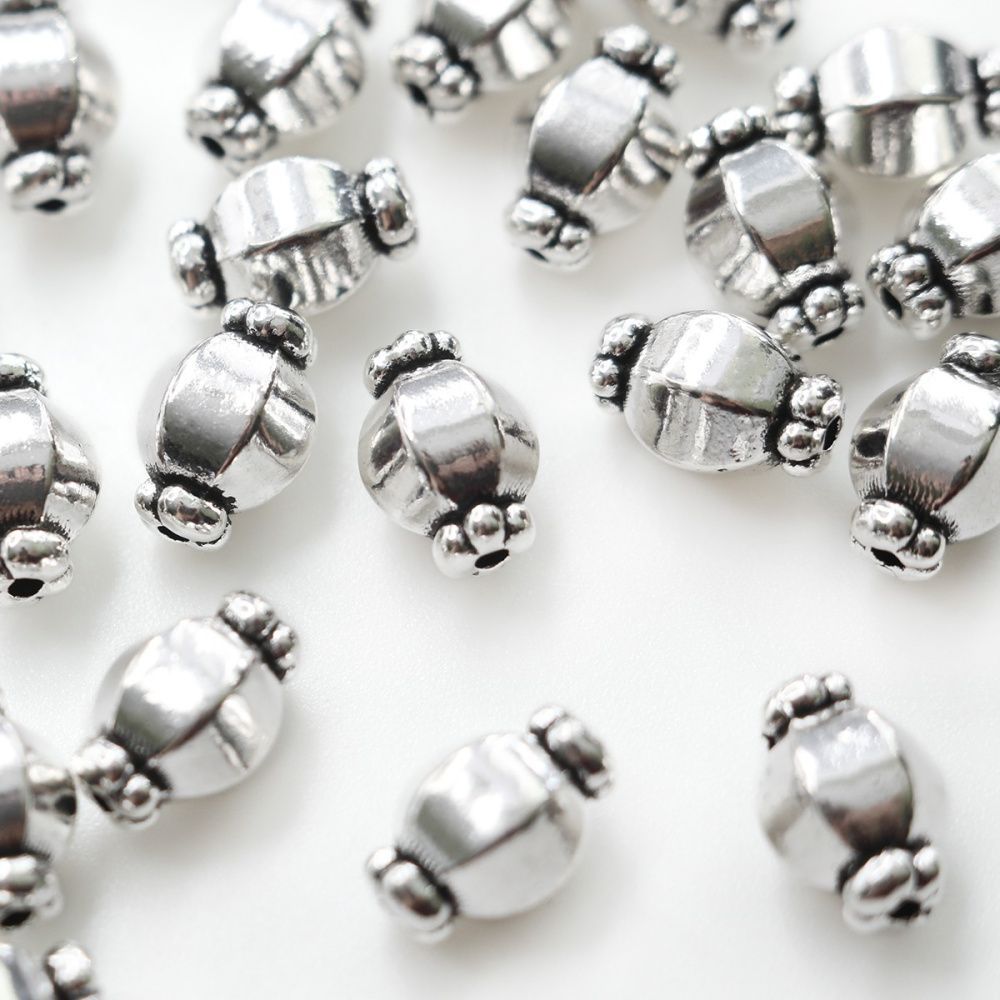 бусина, металл "бонбон", цвет античное серебро, 10х7 мм