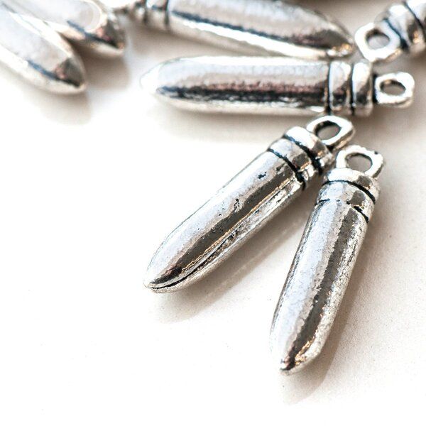 подвеска металлическая "пуля", цвет античное серебро, 24х5.5х5 мм