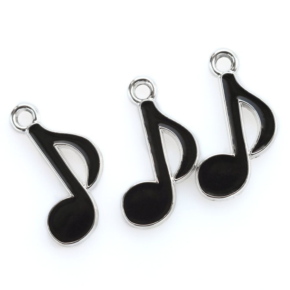 подвеска металлическая "нота", эмаль, цвет черный/платина, 20x12x2 мм