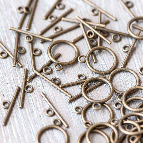 Замочки тоггл "раунд", цвет античная бронза, 15х2 мм