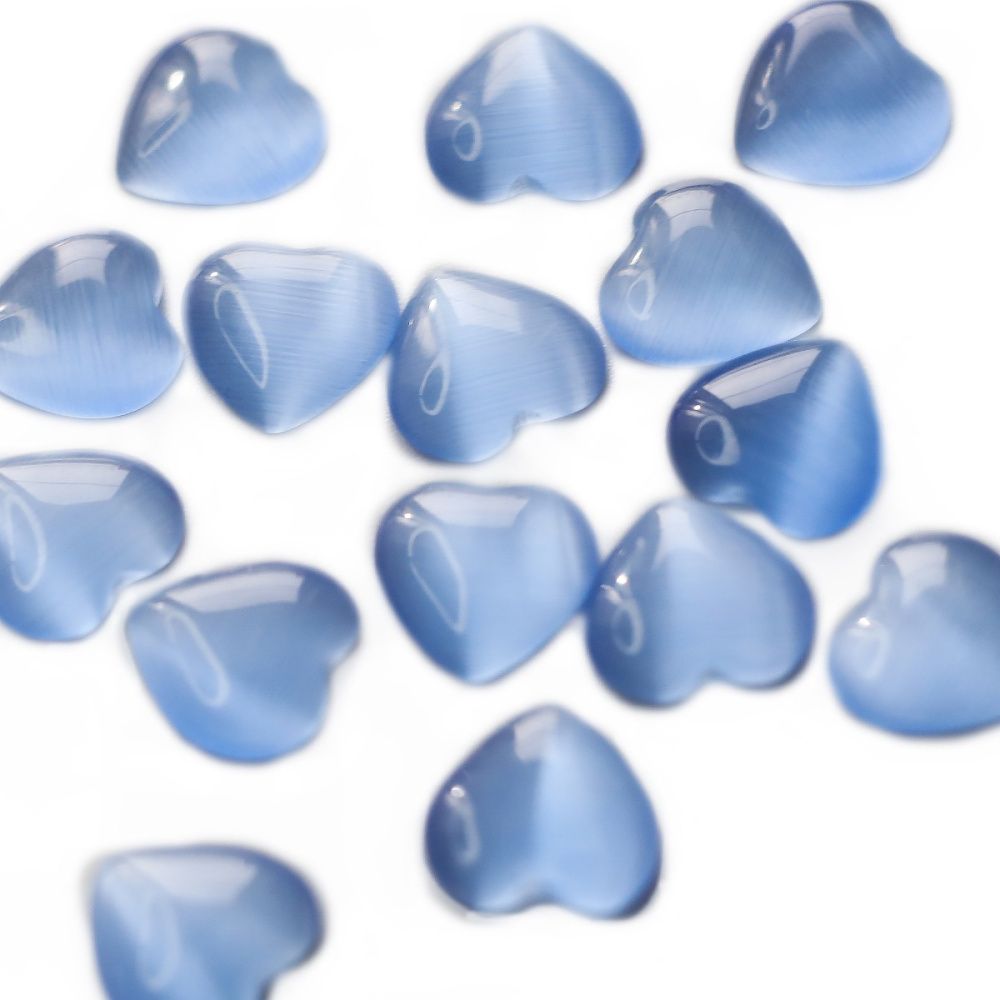 кабошон "кошачий глаз"  сердечко, стекло, цвет голубой, 10x10x2.5 мм