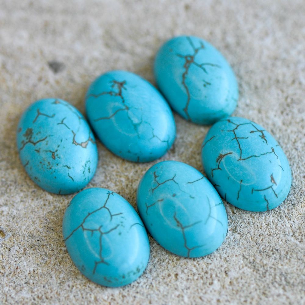 кабошон магнезит, им. бирюзы, овальный, цвет бирюзовый, 18х13х6 мм