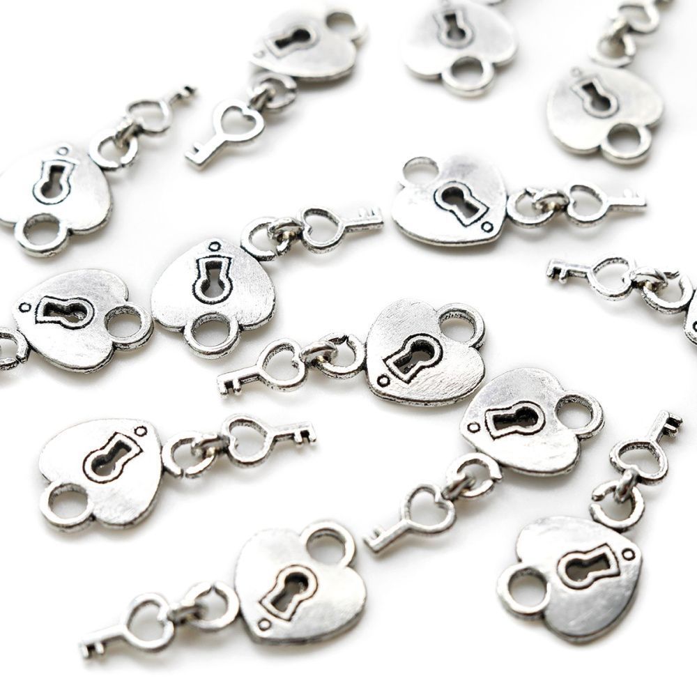 подвеска металлическая "замочек с ключиком", цвет античное серебро, 27x15.5x2 мм