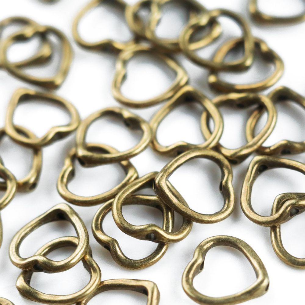 рамка для бусин "сердце", цвет античная бронза, 13.5x1 мм