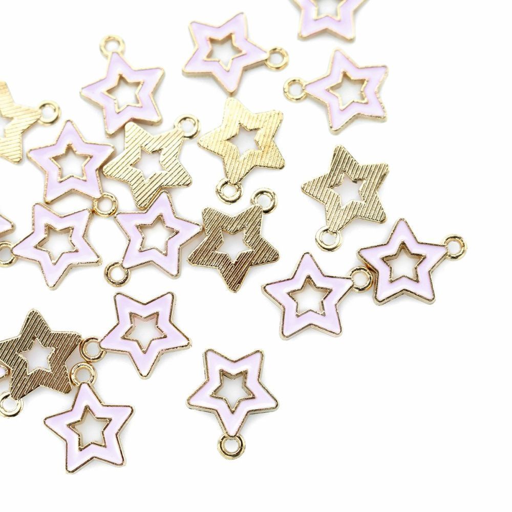 подвеска металлическая "стар", эмаль, цвет св.розовый, 16x14x2 мм