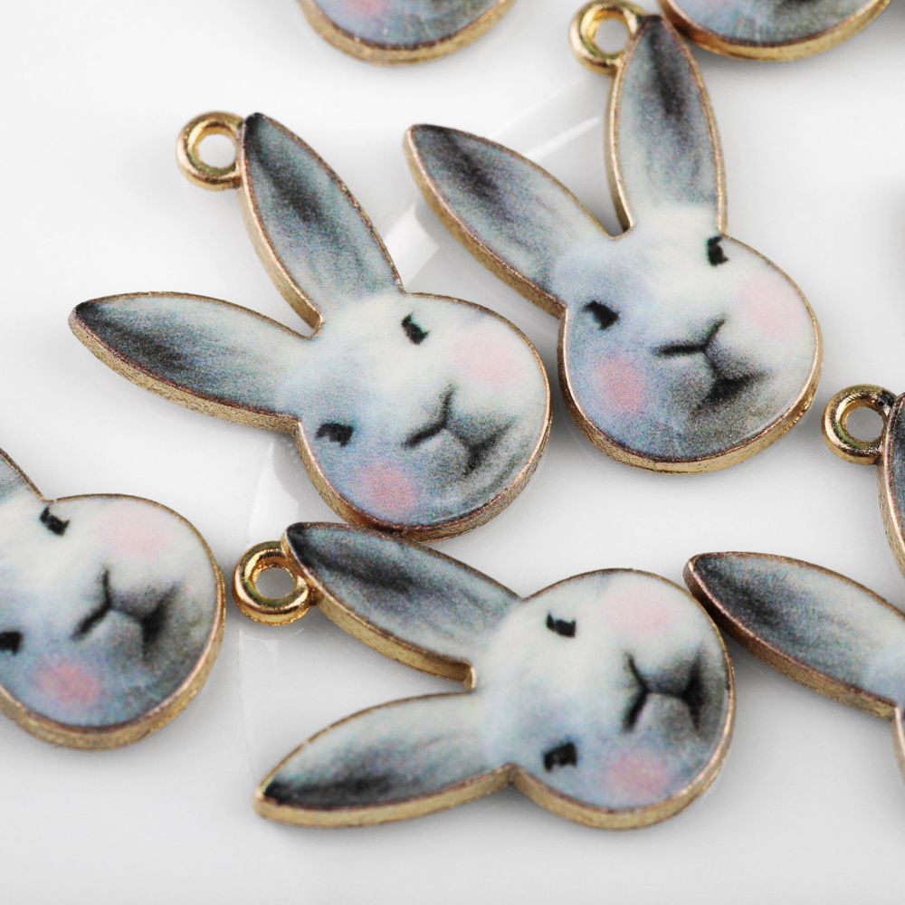 подвеска металл "кролик", эмаль, цвет серый, 19x12x2 мм